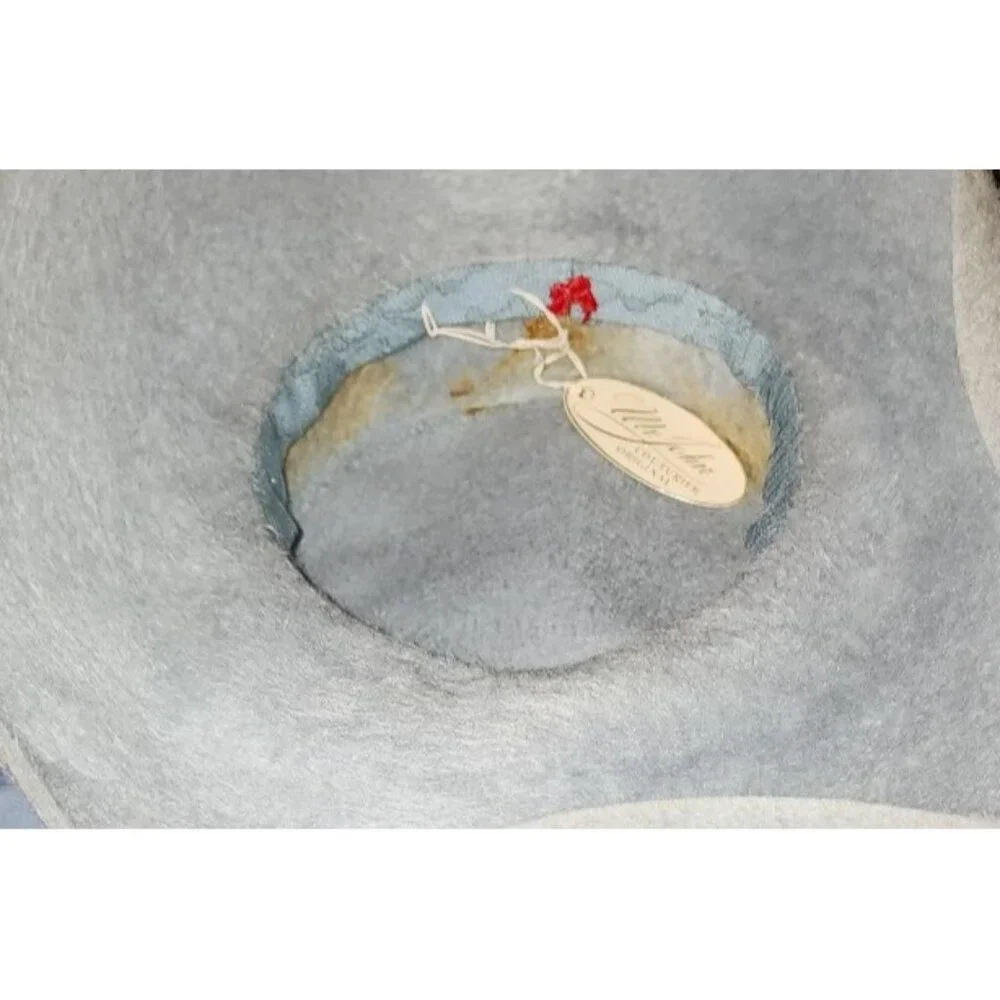 MR JOHN COUTURIER ORIGINAL Vintage Blue Wool Hat Handmade Couture Style Ribbon